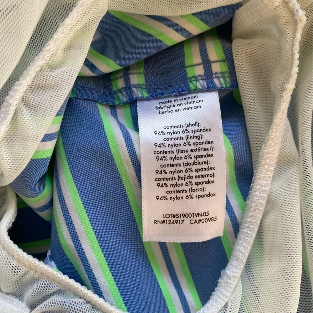 Onia Blue Green White Stripe The Calder Swim Shorts Trunks Small